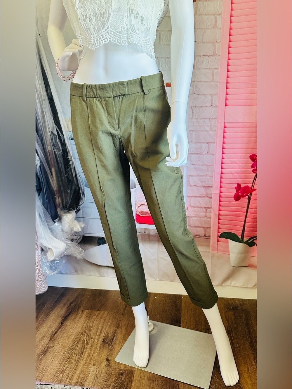 Theory Marisenna T Jubilee Olive Green Tailored Ankle Pants